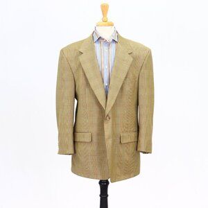 Bill Blass Tan Sport Coat 46R/48S Check 100% Wool Classic Fit Blazer